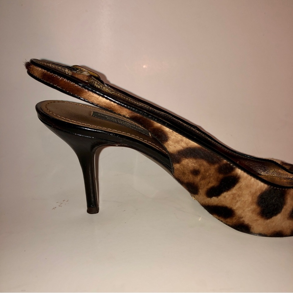 Dolce & Gabbana Sz 38 Vintage Vero Cuoio Leopard Pointed Toe 3” Slingback Pumps - Picture 4 of 16